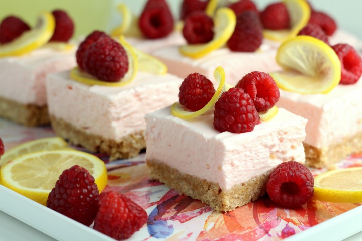 Raspberry Lemon No Bake Cheesecake Bars (4) - Chocolate With Grace