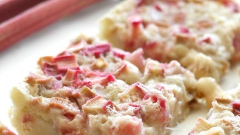 Rhubarb bars with a shortbread crust and tangy rhubarb custard filling are a fun, easy spring dessert. Visit my blog for all the best rhubarb recipes on the internet. #rhubarb