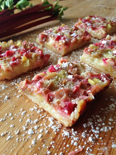 Deliciously tangy, sweet rhubarb bars with a sweet shortbread crust.