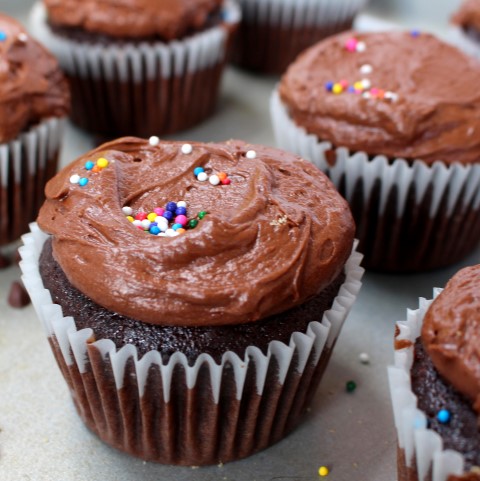 Chocolate Birthday Cupcakes. Who wouldn't love a rich chocolate cupcake with fluffy milk chocolate frosting for their birthday!?!? Be sure not to forget the sprinkles.