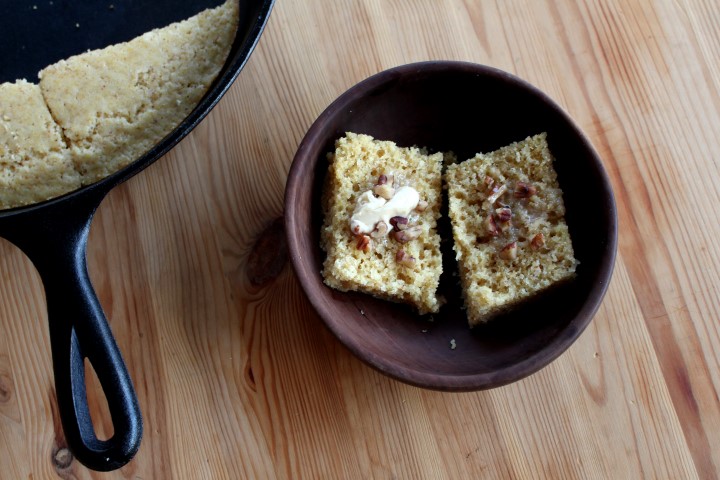 Corn Bread with Whipped Maple Pecan Butter. A classic, slightly sweet cornbread topped with fluffy maple, pecan butter.