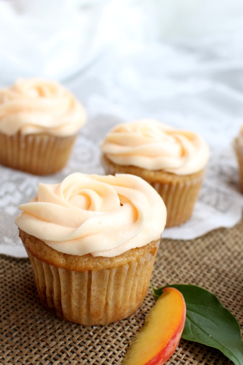 Brown Butter Peach Cupcakes - Perfect for summertime celebrations! | www.chocolatewithgrace