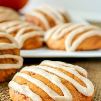 Soft, chewy, Pumpkin Toffee Cookies with Browned Butter Glaze