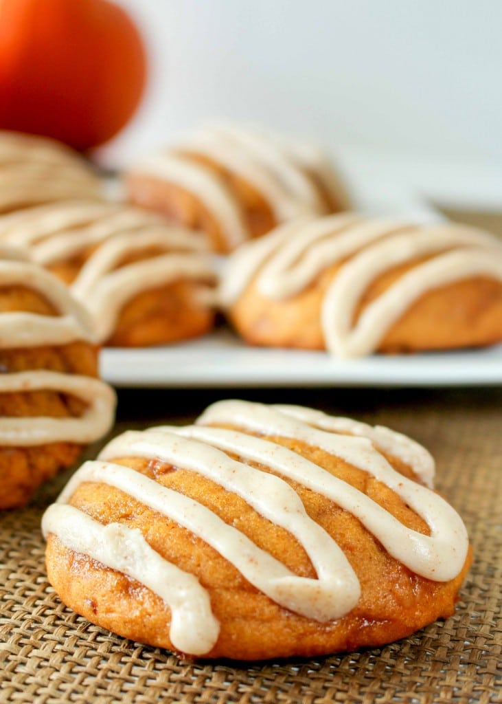 Soft, chewy, Pumpkin Toffee Cookies with Browned Butter Glaze