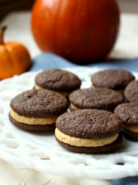 Chocolate Pumpkin Spice Sandwich Cookies | www.chocolatewithgrace