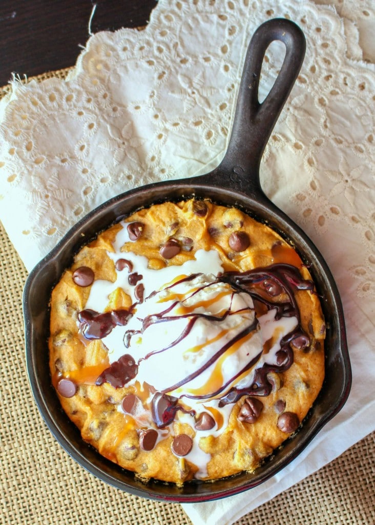 Chocolate Chip Pumpkin Skillet Cookie with Ice Cream 