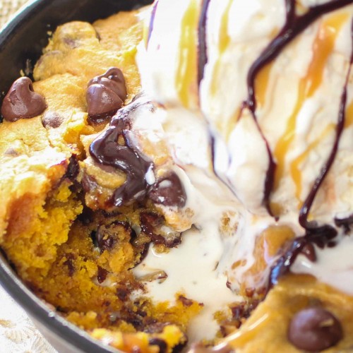 Pumpkin Chocolate Chip Skillet Cookie - Chocolate with Grace