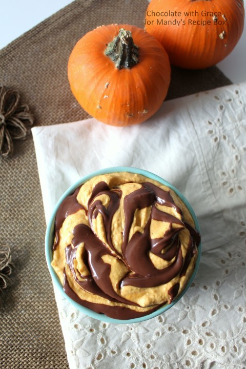 Nutella Swirled Pumpkin Cheesecake Dip - A fluffy fall dip perfect for parties!