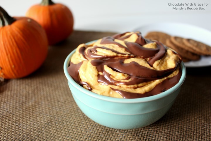 Nutella Swirled Pumpkin Cheesecake Dip - A fluffy fall dip perfect for parties!