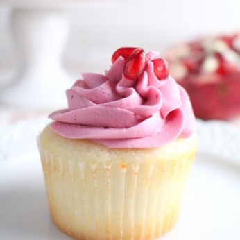 The best white cupcake with tangy, creamy pomegranate buttercream makes these cupcakes perfect for a special occasion.