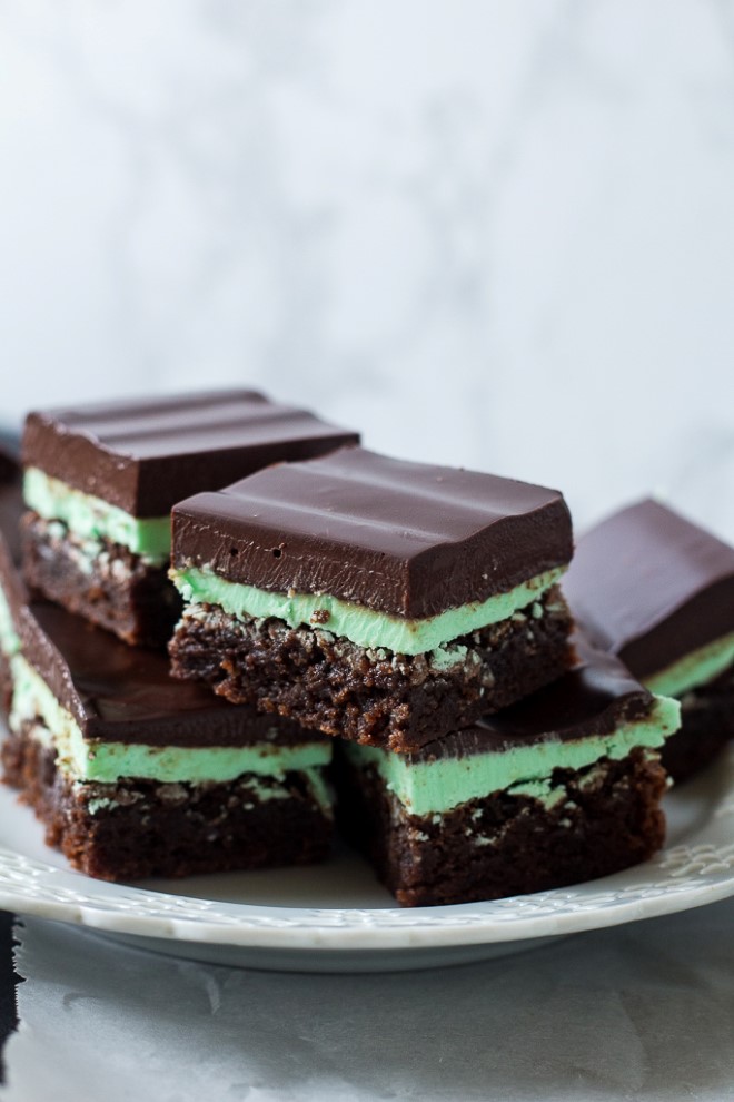a stack of mint brownies