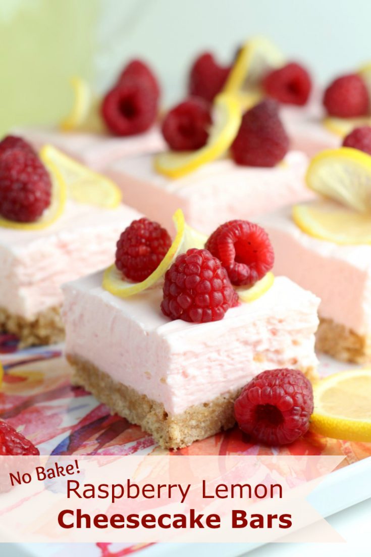 Raspberry Lemon No Bake Cheesecake Bars