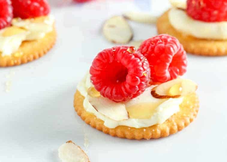 Raspberry Brie Cracker Bites Chocolate with Grace