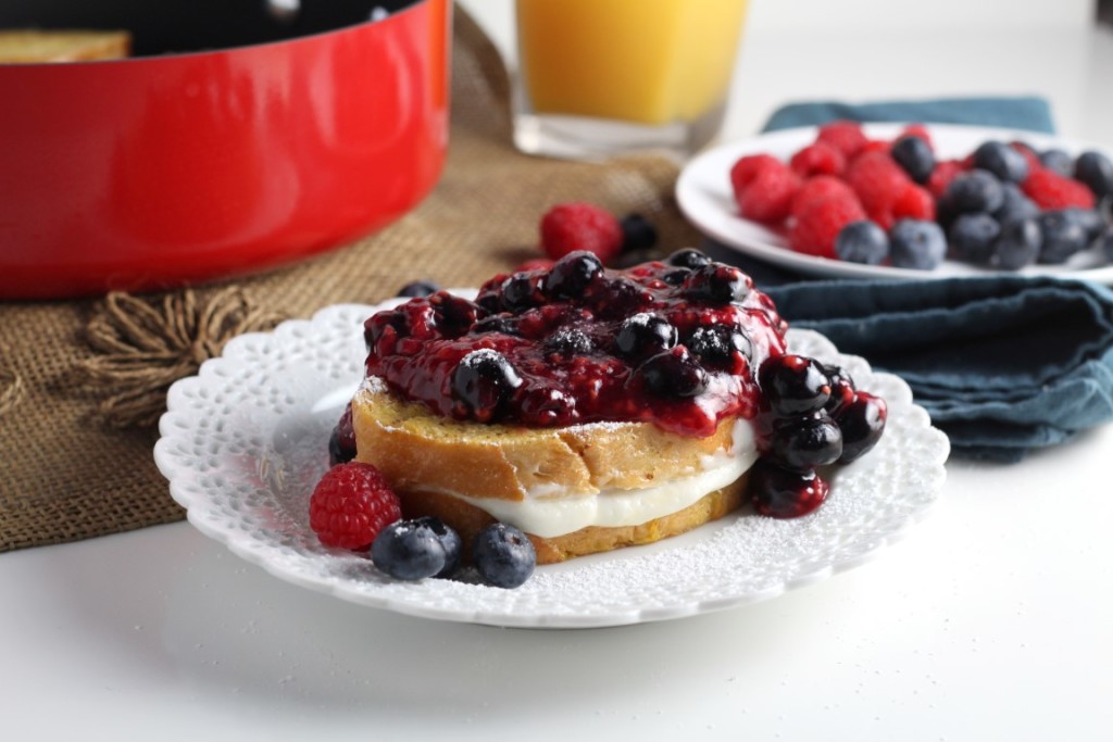 Coconut Cheesecake Stuffed French Toast A fun 4th of July brunch idea, this French Toast recipe features a tangy, coconut cheesecake filling and a chunky berry sauce that’s sure to impress everyone.
