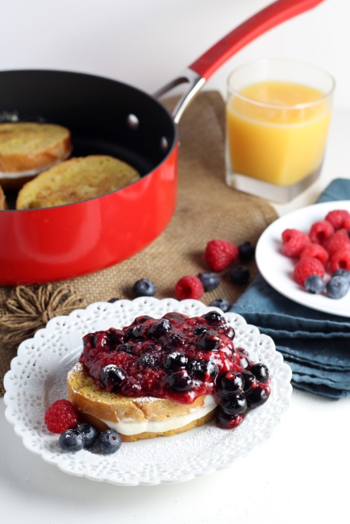 Coconut Cheesecake Stuffed French Toast A fun 4th of July brunch idea, this French Toast recipe features a tangy, coconut cheesecake filling and a chunky berry sauce that’s sure to impress everyone.