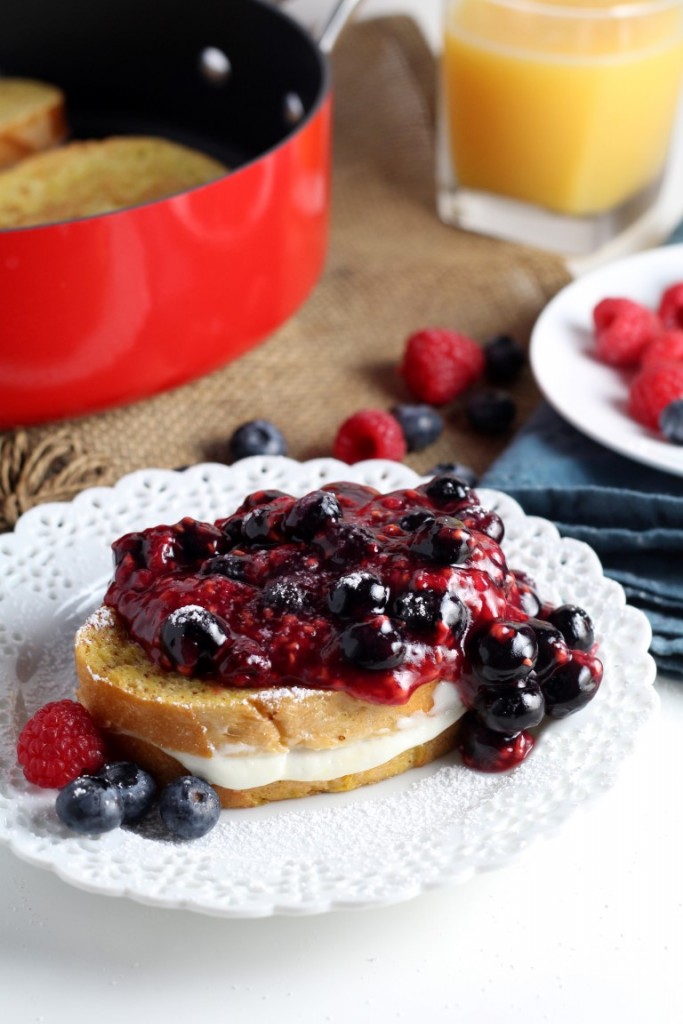 Coconut Cheesecake Stuffed French Toast A fun 4th of July brunch idea, this French Toast recipe features a tangy, coconut cheesecake filling and a chunky berry sauce that’s sure to impress everyone.