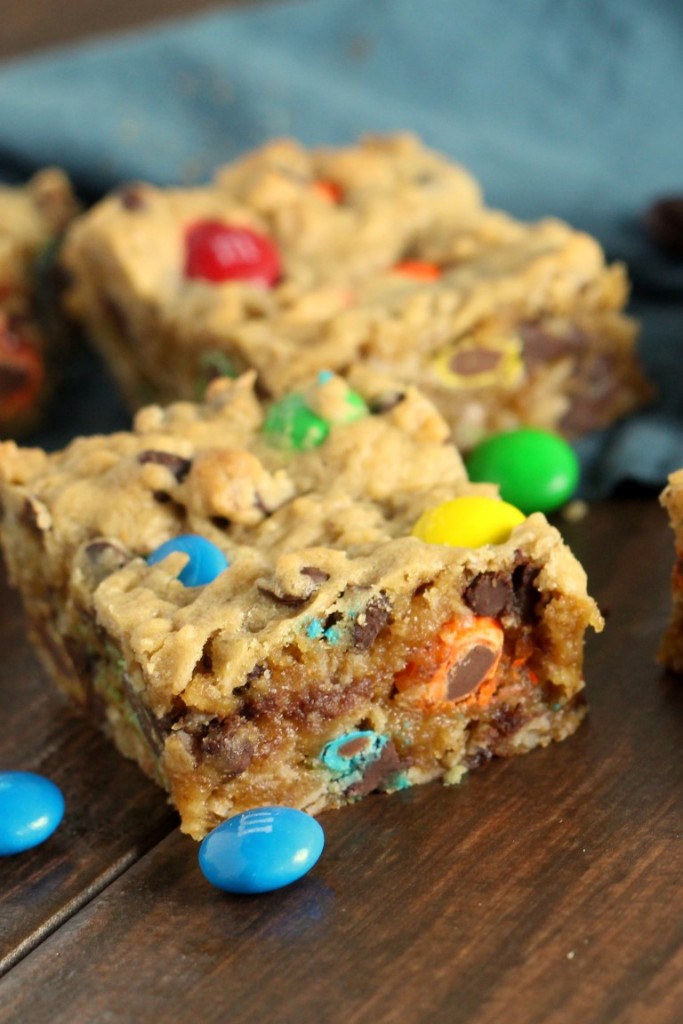 Monster Cookie Bars - Classic Cookies in easy bar recipe form.