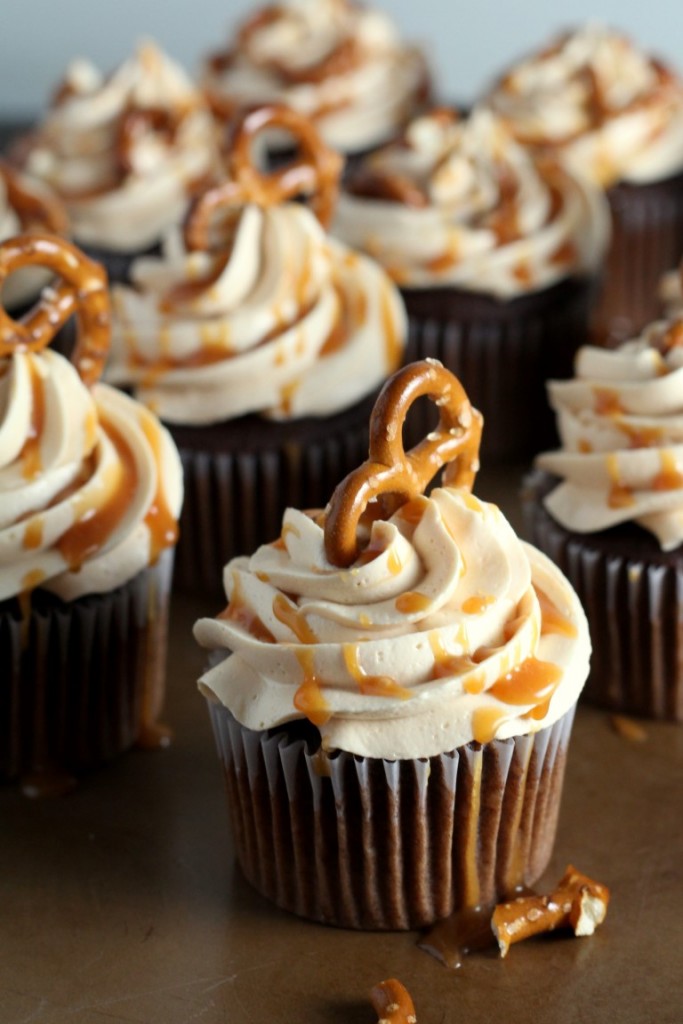 Salted Caramel Pretzel Cupcakes - Chocolate Cupcake Recipe