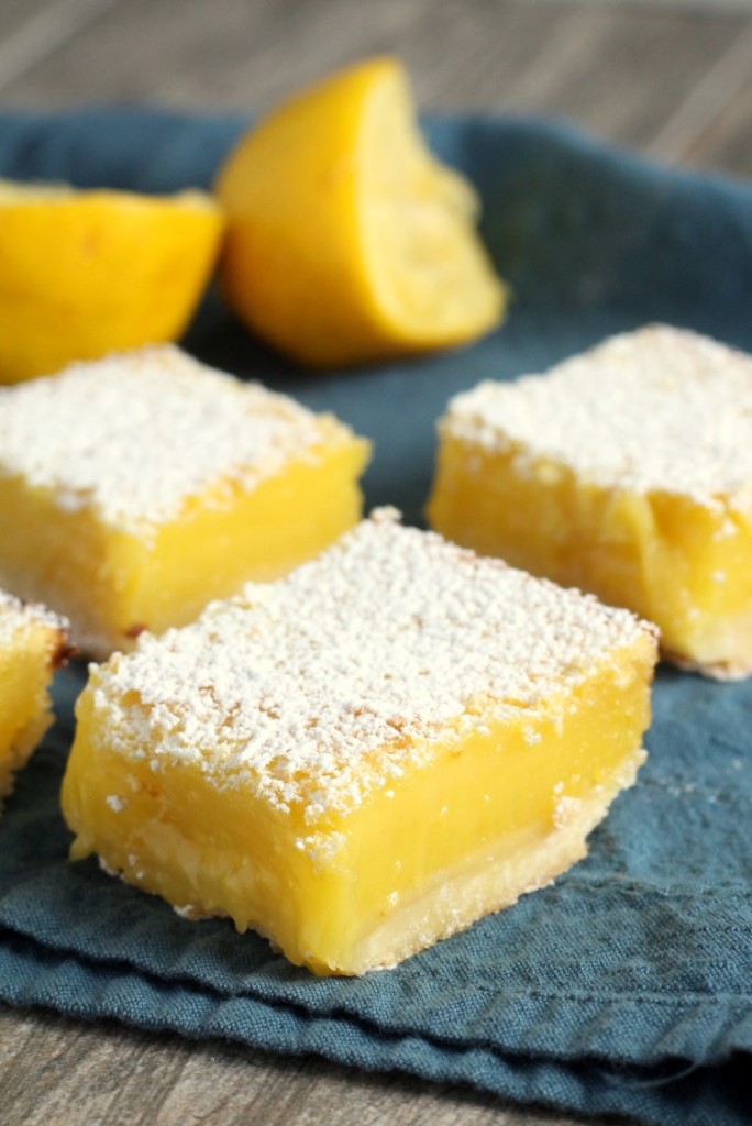 Smooth, tangy lemon filling baked on a shortbread crust and dusted with powdered sugar.