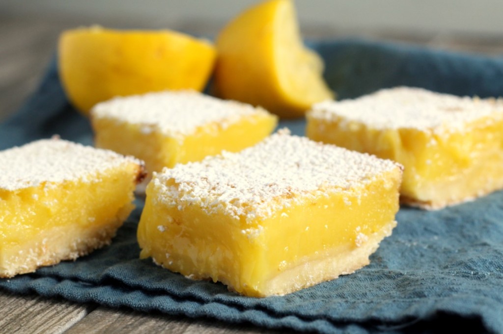 Smooth, tangy lemon filling baked on a shortbread crust and dusted with powdered sugar.