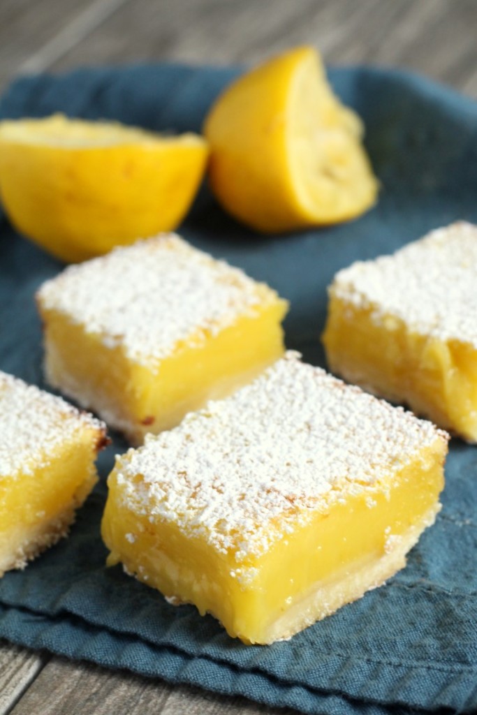 Smooth, tangy lemon filling baked on a shortbread crust and dusted with powdered sugar.