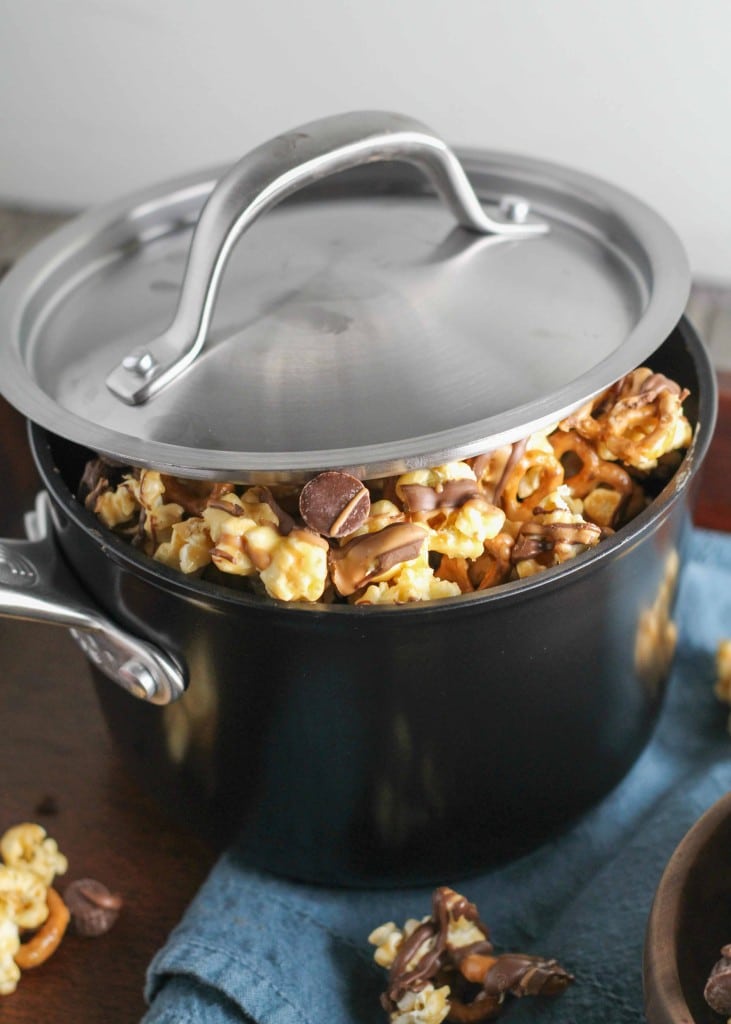 Sweet and salty chocolate peanut butter cup popcorn