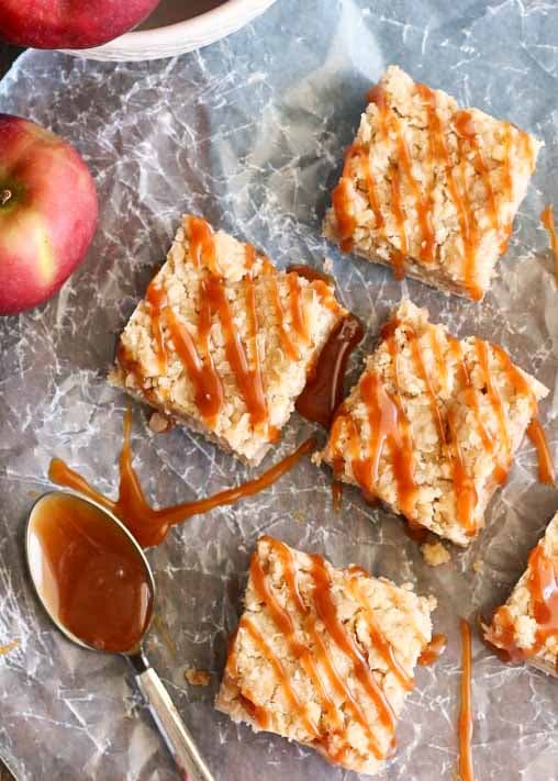 Apple Crumb Bars with a Caramel Drizzle
