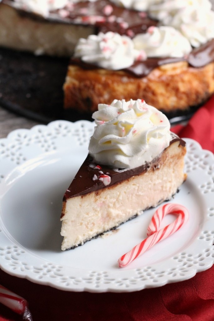 Chocolate Peppermint Cheesecake | Classic treats for Christmas dessert | White Chocolate Peppermint Cheesecake with ganache and whipped cream