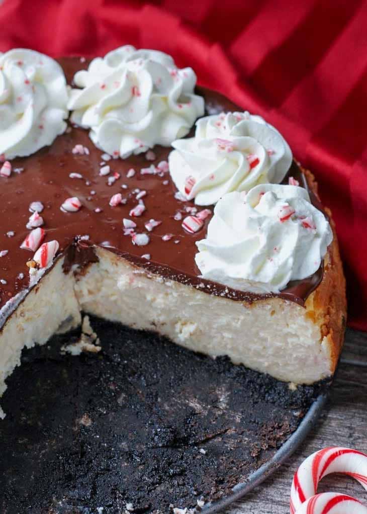 Peppermint Cheesecake with Chocolate Ganache Topping
