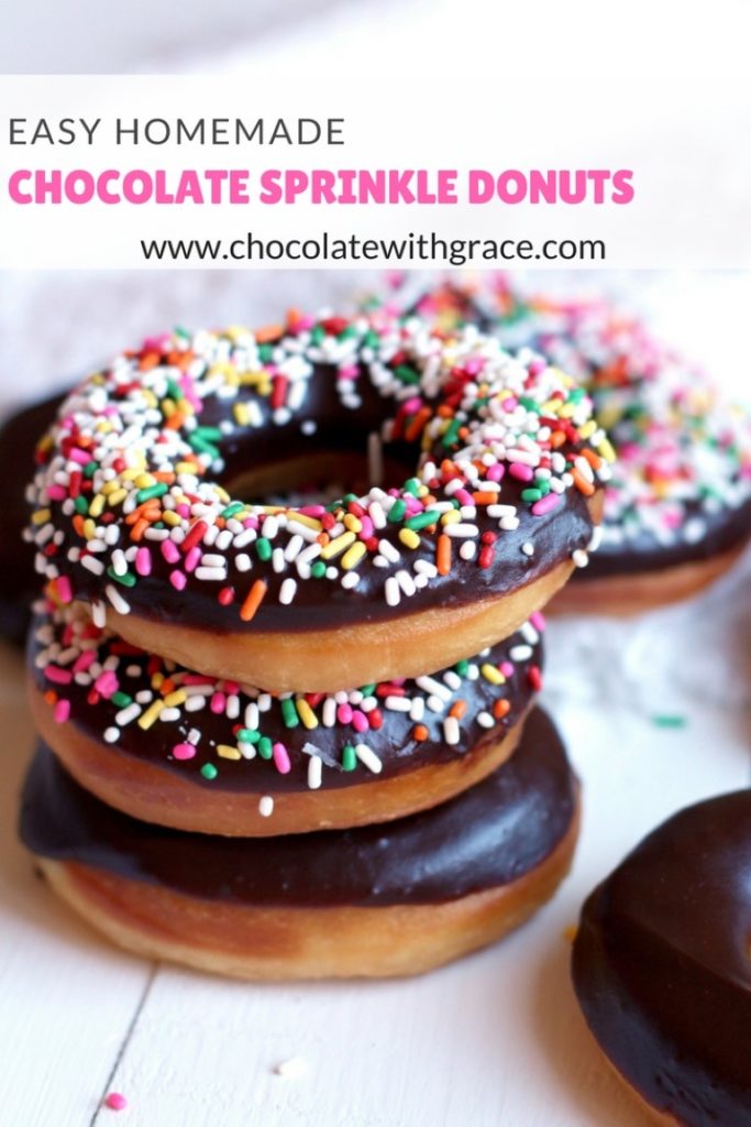 Homemade Fried Yeast Donuts with Vanilla or chocolate glaze and sprinkles of course. Because sprinkle donuts are the best!