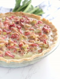 Old Fashioned Rhubarb Pie has a classic custard base filled with tangy sweet rhubarb. A classic rhubarb recipe handed down from my great grandma. Check out my blog for other great rhubarb recipes.