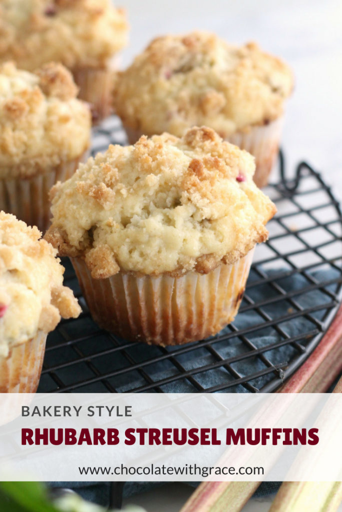 Rhubarb Streusel Muffins. Are puffy tender, just like your bakery favorites. An easy and quick rhubarb muffin recipe. Visit my blog for all the best rhubarb recipes.