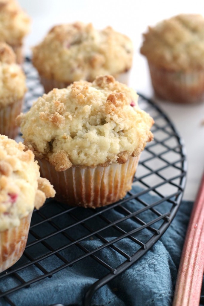 Rhubarb Streusel Muffins. Are puffy tender, just like your bakery favorites. An easy and quick rhubarb muffin recipe. Visit my blog for all the best rhubarb recipes.