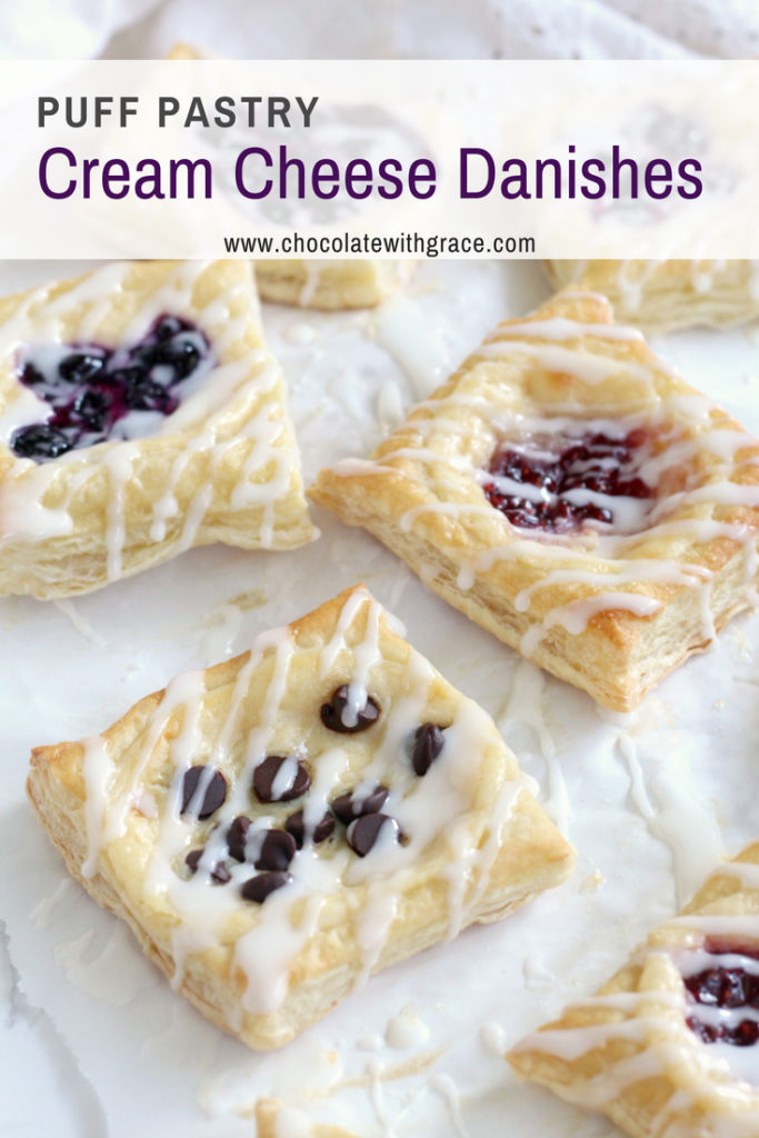 Easy Cream Cheese Puff Pastry Dessert. Try these easy danishes made from puff pastry. Try any flavor you want, chocolate, raspberry, blueberry or any fruit you want. Quick and easy Brunch Dessert.