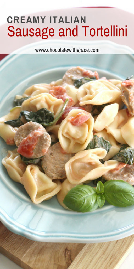 Creamy Italian Sausage and Tortellini. An easy weeknight dinner recipe that comes together fast. It's a lighter Italian dish with lot of great flavor.