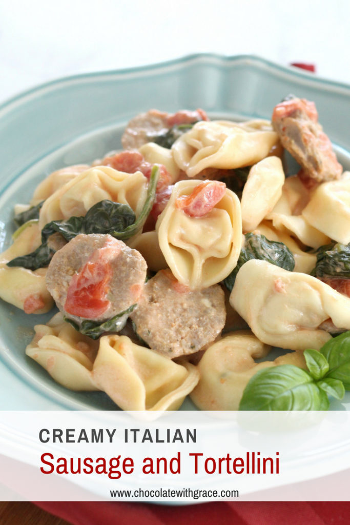 Creamy Italian Sausage and Tortellini. An easy weeknight dinner recipe that comes together fast. It's a lighter Italian dish with lot of great flavor.