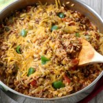 Cheesy One Pot Stuffed Pepper Casserole. An easy weeknight meal made with ground beef and rice.