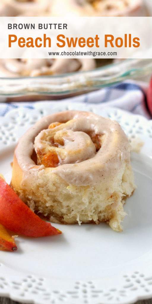 Brown Sugar Peach Sweet Rolls are a fun summer breakfast or brunch treat. A perfect summer fruit dessert recipe that can be frosted with either cream cheese or brown butter frosting.