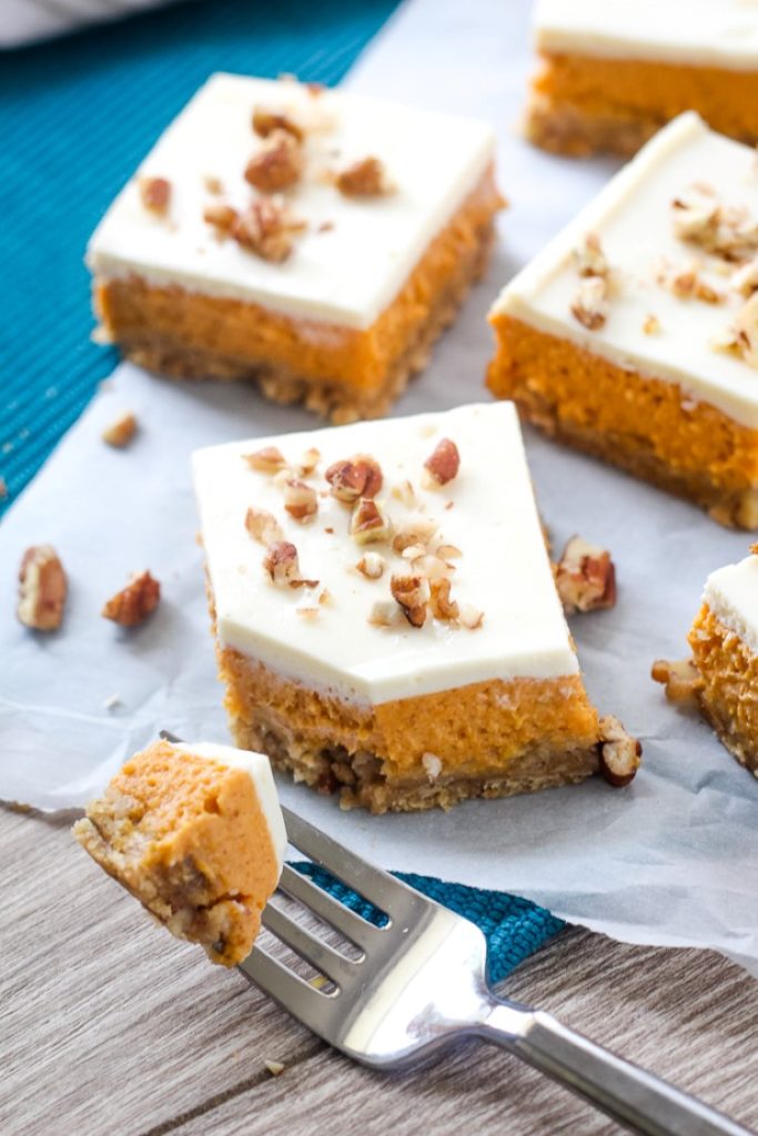 Easy Layered Pumpkin Cheesecake Bars - Chocolate With Grace