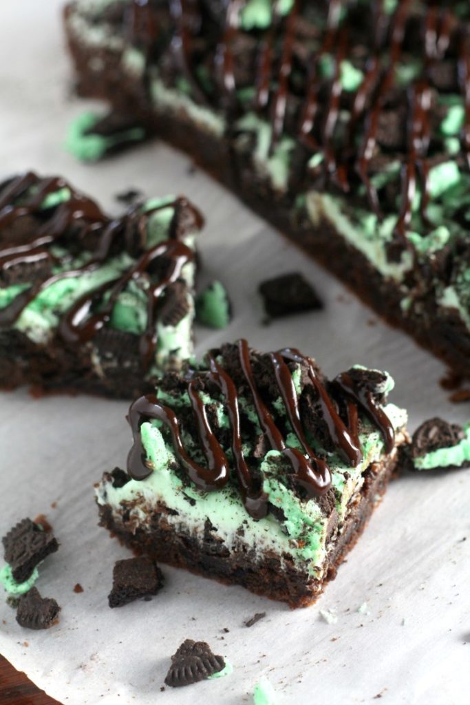 Mint Oreo brownies stuffed with mint oreos