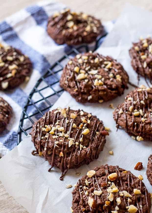 Chocolate Drizzled Chocolate Hazelnut Cookies