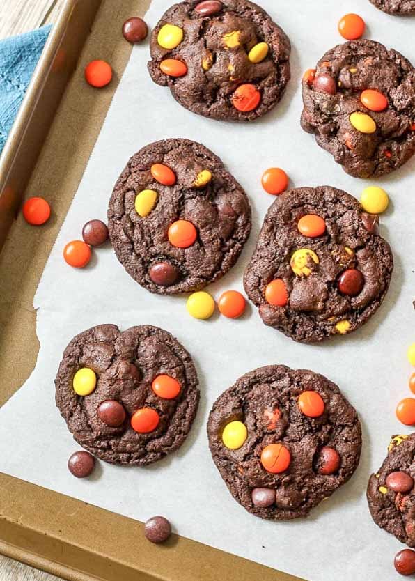 Chewy Chocolate Cookies with Reese's Pieces