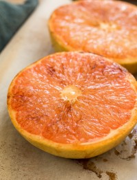 closeup of broiled grapefruit halves