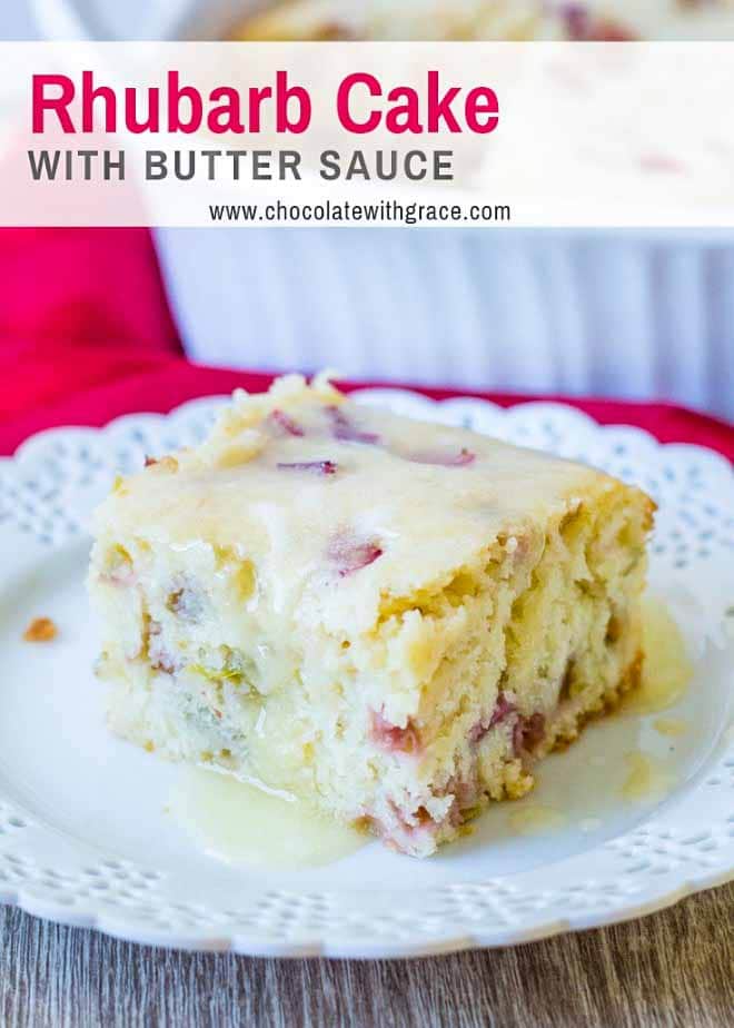 Tangy Sweet Rhubarb Cake with Butter Sauce