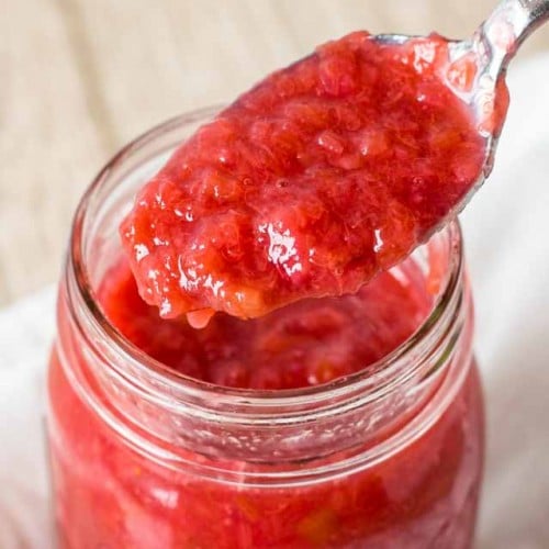 Rhubarb Sauce with Strawberry Jello - Chocolate with Grace