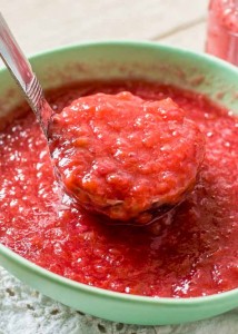 Rhubarb Sauce with Strawberry Jello - Chocolate with Grace