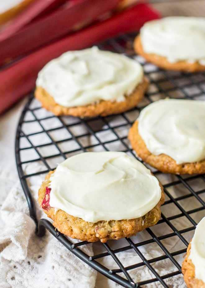 Old Fashioned Rhubarb Cookies with Cream Cheese Frosting