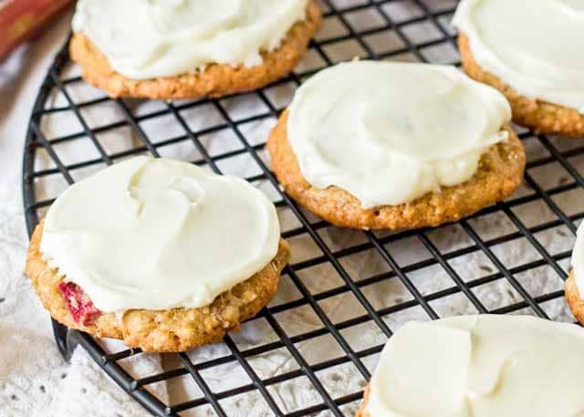 Rhubarb Cookies with Cream Cheese Frosting