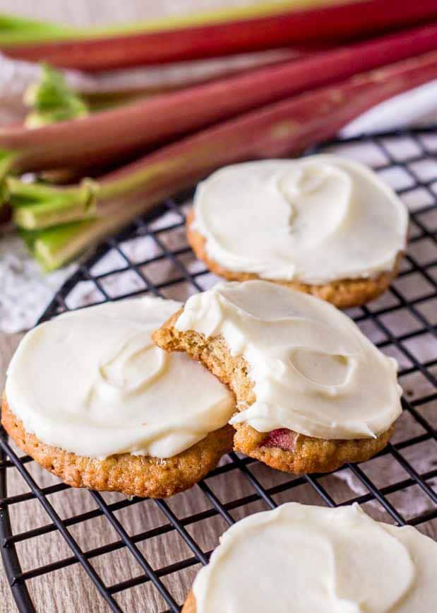 Rhubarb Cookies with Cream Cheese Frosting