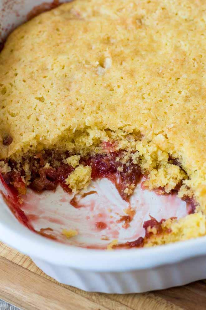 Rhubarb Cake with yellow cake mix and jello is a winner!